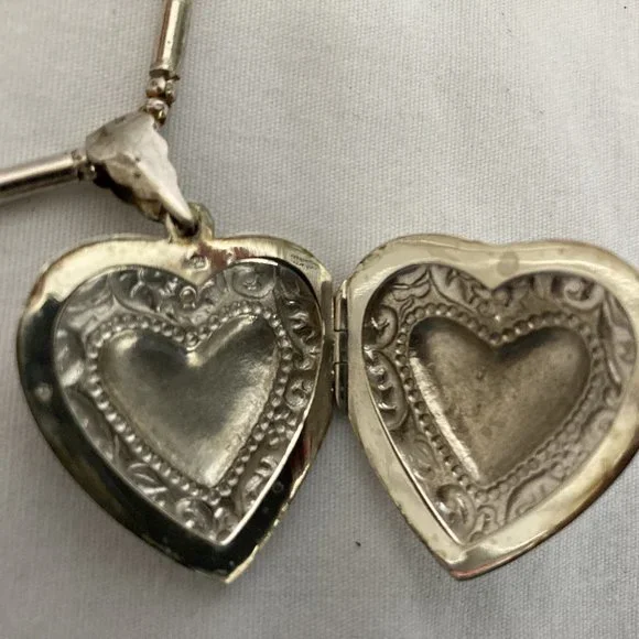Sterling Silver Valentines heart Repousee Locket Necklace - Picture 5 of 7